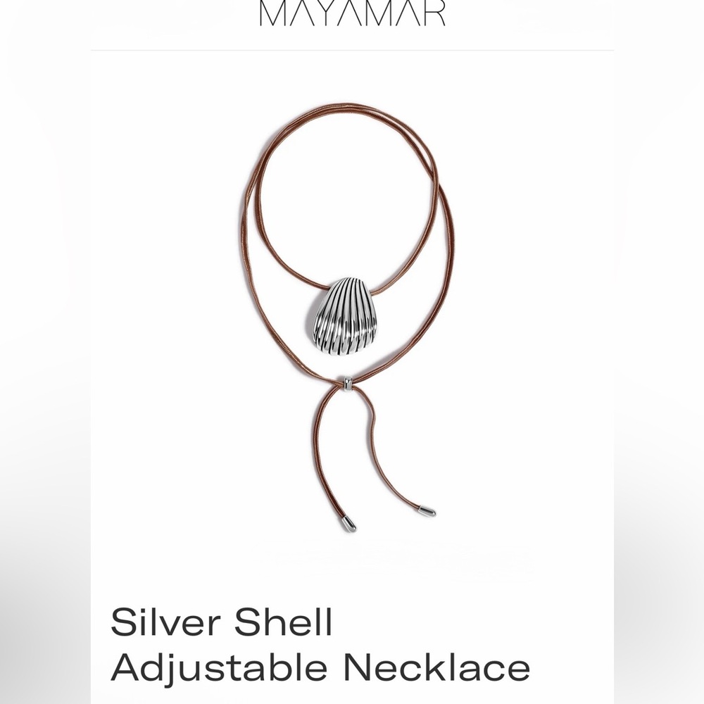 Mayamar Silver Shell Necklace with Brown Cord